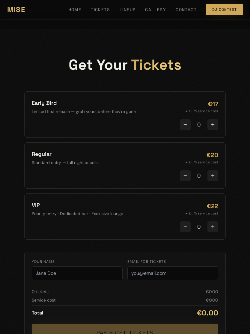 Mise Events — tablet view